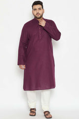 Buy Men's Cotton Blend Solid Kurta in Purple - Zoom Out