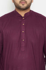 Buy Men's Cotton Blend Solid Kurta Set in Purple - Zoom in