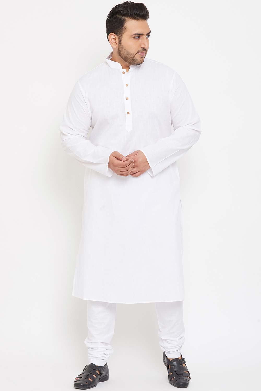 Buy Men's Cotton Blend Solid Kurta in White - Zoom Out