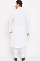 Buy Men's Cotton Blend Solid Kurta Set in White - Back