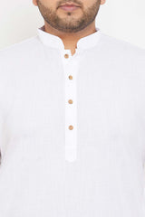 Buy Men's Cotton Blend Solid Kurta Set in White - Zoom in
