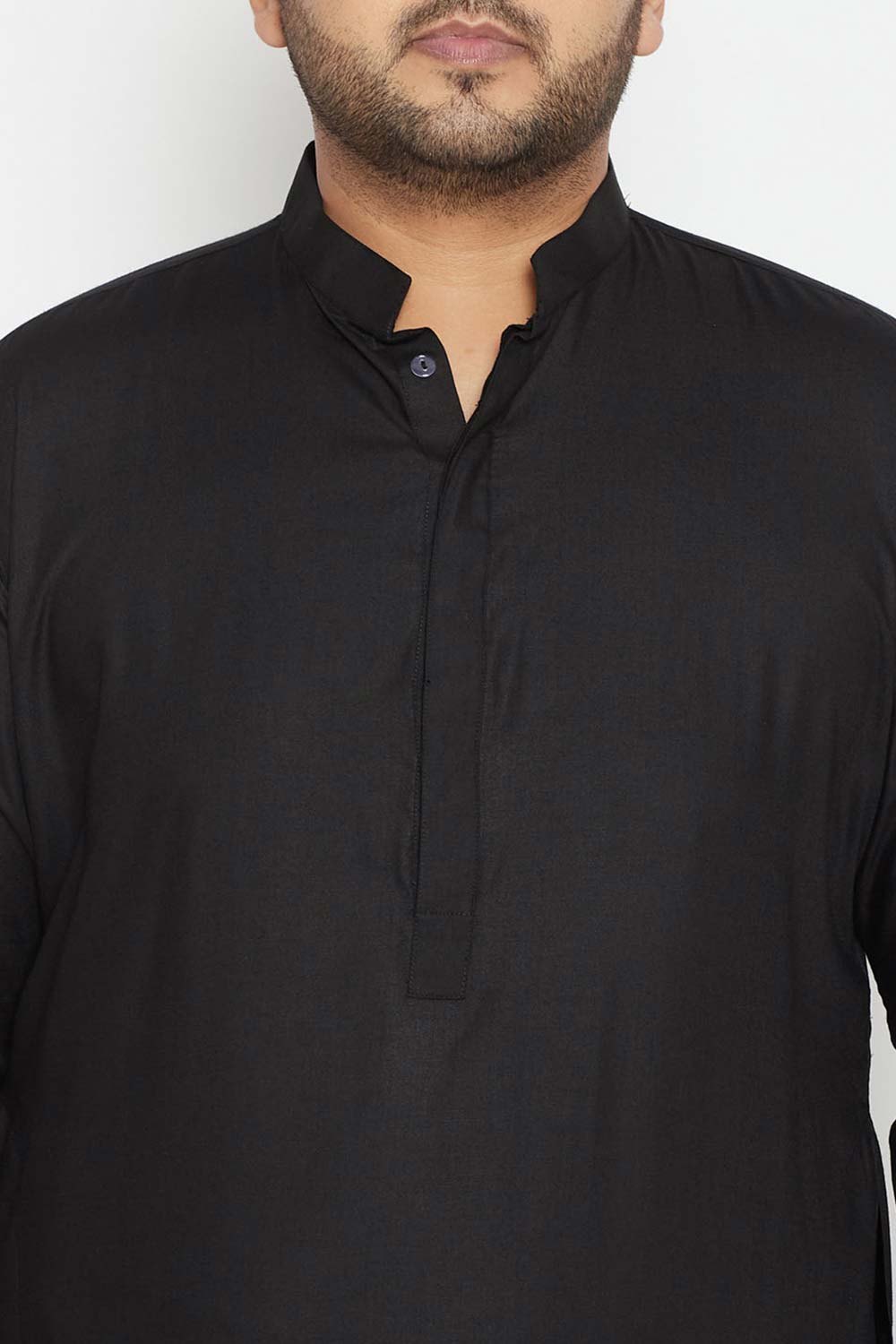 Buy Men's Cotton Blend Solid Kurta Set in Black - Zoom in