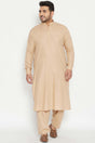 Buy Men's Cotton Blend Solid Kurta Set in Light Brown - Front