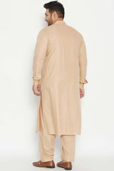 Buy Men's Cotton Blend Solid Kurta Set in Light Brown - Back