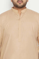 Buy Men's Cotton Blend Solid Kurta Set in Light Brown - Zoom in