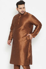 Buy Men's Silk Blend Solid Kurta in Coffee Brown - Side