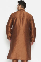 Buy Men's Silk Blend Solid Kurta in Coffee Brown - Back