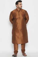 Buy Men's Silk Blend Solid Kurta in Coffee Brown - Zoom Out