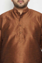 Buy Men's Silk Blend Solid Kurta Set in Coffee Brown - Zoom in