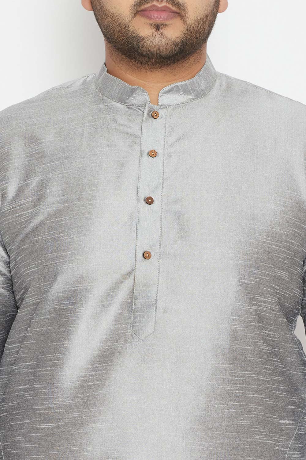 Buy Men's Silk Blend Solid Kurta in Grey - Zoom in