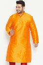 Buy Men's Silk Blend Solid Kurta in Orange - Front