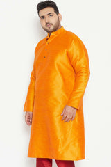 Buy Men's Silk Blend Solid Kurta in Orange - Side