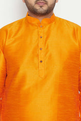 Buy Men's Silk Blend Solid Kurta in Orange - Zoom in