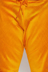 Buy Men's Silk Blend Solid Kurta Set in Orange - Zoom Out