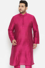 Buy Men's Viscose Blend Solid Kurta in Fushia Pink - Front