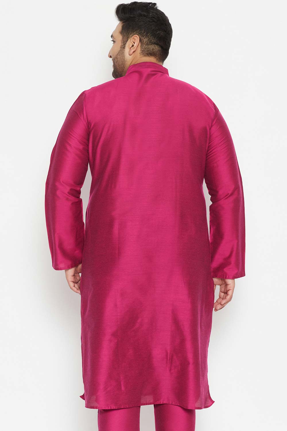 Buy Men's Viscose Blend Solid Kurta in Fushia Pink - Back