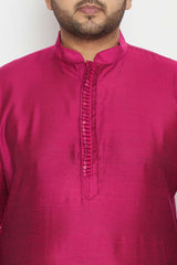 Buy Men's Viscose Blend Solid Kurta in Fushia Pink - Zoom in