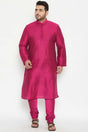 Buy Men's Viscose Blend Solid Kurta in Fushia Pink - Front