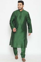 Buy Men's Viscose Blend Solid Kurta in Green - Zoom Out