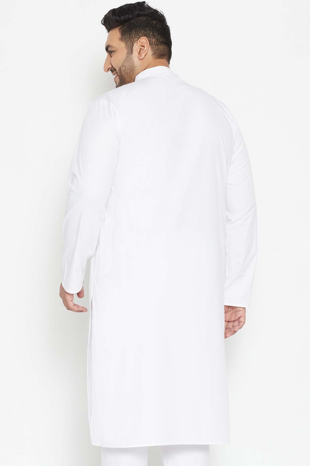 Buy Men's Silk Blend Solid Kurta in White - Back