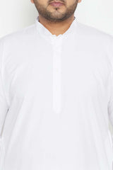Buy Men's Silk Blend Solid Kurta in White - Zoom in