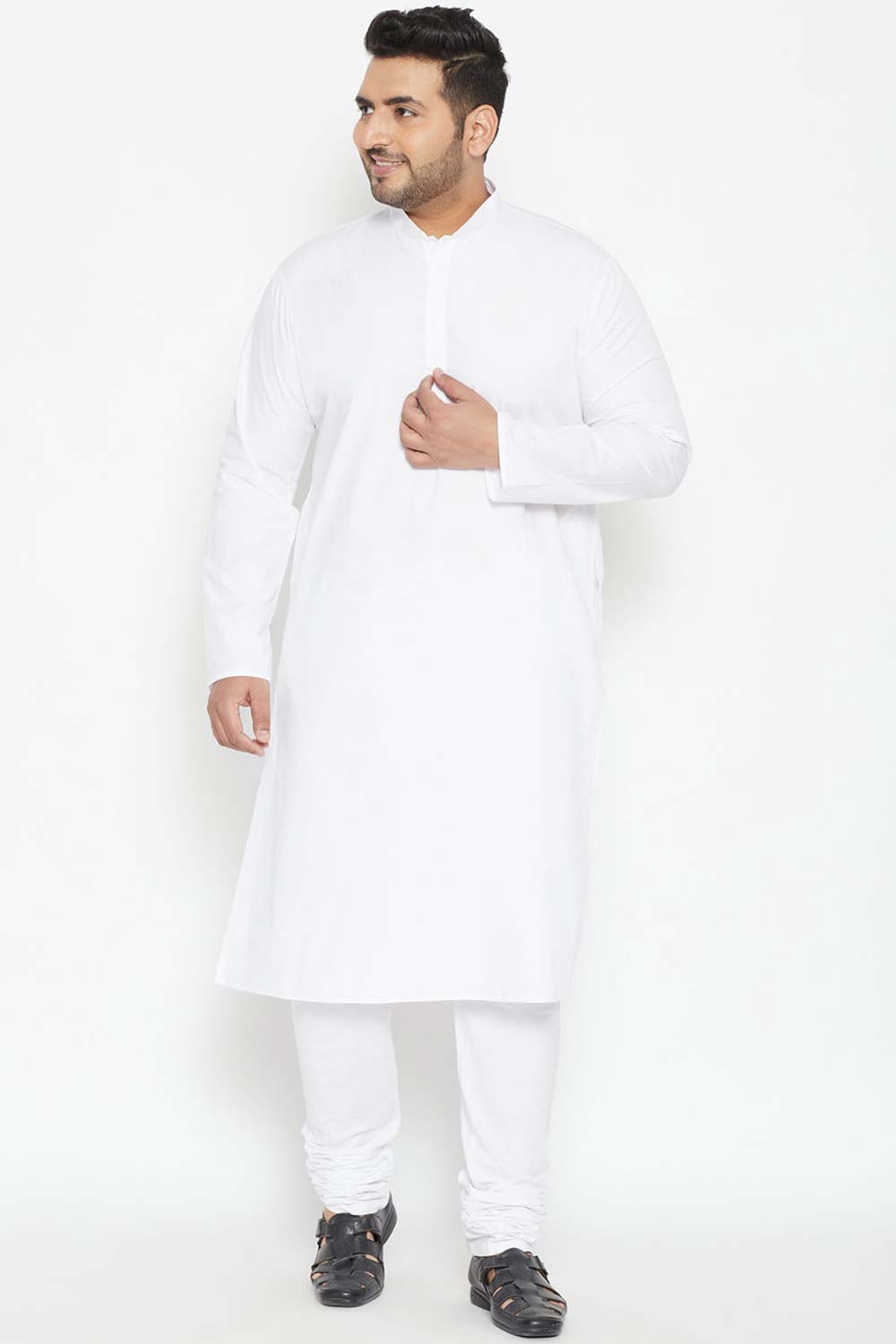 Buy Men's Silk Blend Solid Kurta in White - Zoom Out