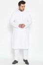 Buy Men's Cotton Blend Solid Kurta Set in White - Front