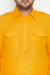 Buy Men's Cotton Blend Solid Kurta in Mustard - Zoom in