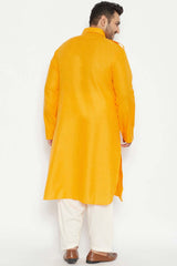 Buy Men's Cotton Blend Solid Kurta Set in Mustard - Back