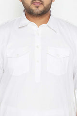 Buy Men's Cotton Blend Solid Kurta Set in White - Zoom in