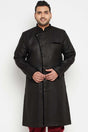 Buy Men's Silk Blend Solid Sherwani Top in Black - Front
