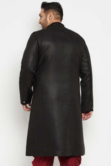 Buy Men's Silk Blend Solid Sherwani Top in Black - Back
