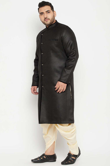 Buy Men's Silk Blend Solid Sherwani Set in Black - Side