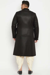 Buy Men's Silk Blend Solid Sherwani Set in Black - Back