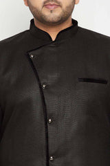 Buy Men's Silk Blend Solid Sherwani Set in Black - Zoom in