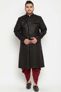 Buy Men's Silk Blend Solid Sherwani Set in Black - Front