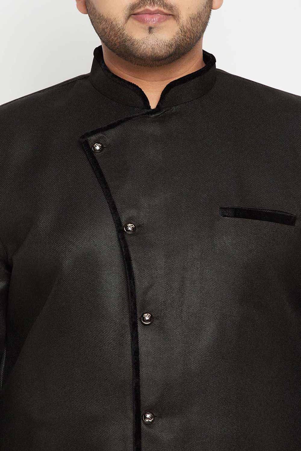 Buy Men's Silk Blend Solid Sherwani Set in Black - Zoom in