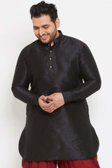 Buy Men's Silk Blend Solid Kurta in Black - Front