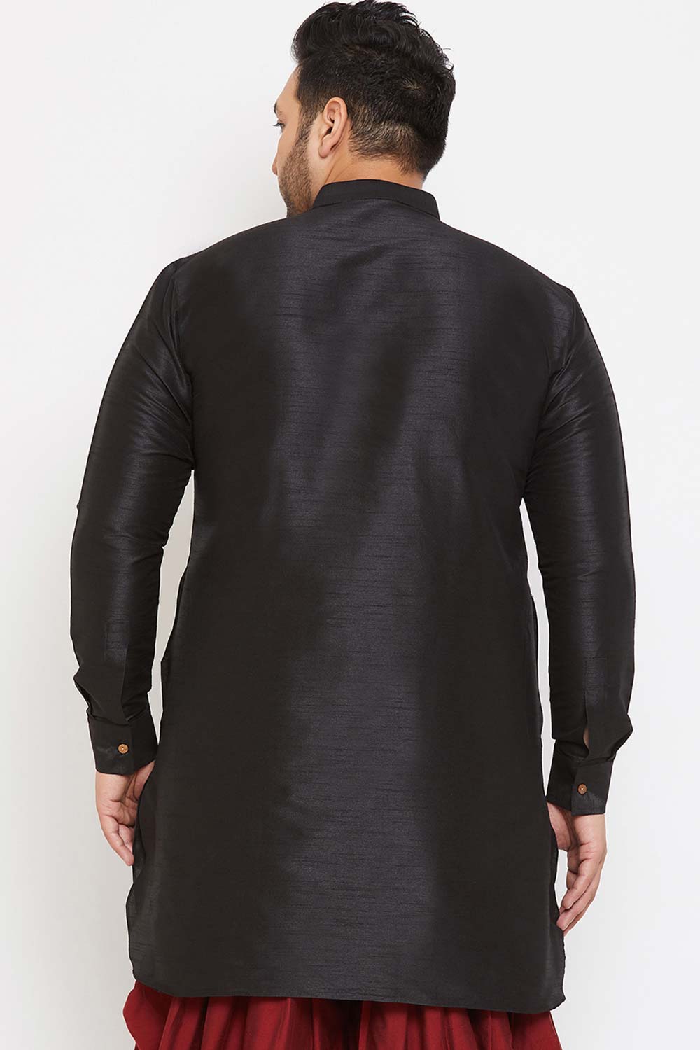 Buy Men's Silk Blend Solid Kurta in Black - Back