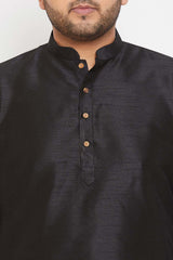Buy Men's Silk Blend Solid Kurta in Black - Zoom in