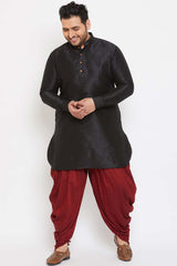 Buy Men's Silk Blend Solid Kurta in Black - Zoom Out