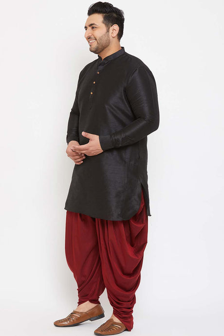 Buy Men's Silk Blend Solid Kurta Set in Black - Side