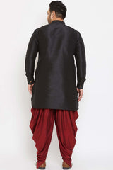 Buy Men's Silk Blend Solid Kurta Set in Black - Back