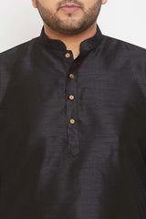 Buy Men's Silk Blend Solid Kurta Set in Black - Zoom in