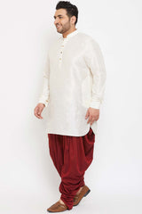 Buy Men's Silk Blend Solid Kurta Set in Cream - Side