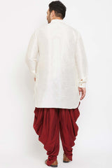 Buy Men's Silk Blend Solid Kurta Set in Cream - Back