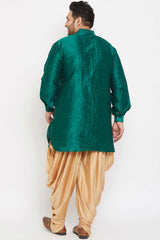 Buy Men's Silk Blend Solid Kurta Set in Green - Back