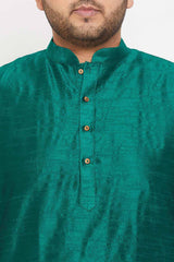 Buy Men's Silk Blend Solid Kurta Set in Green - Zoom in