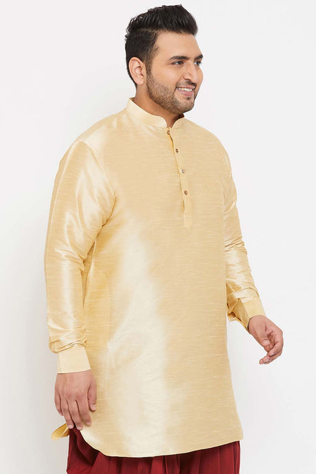 Buy Men's Silk Blend Solid Kurta in Gold - Side