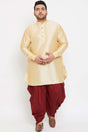 Buy Men's Silk Blend Solid Kurta Set in Gold - Front